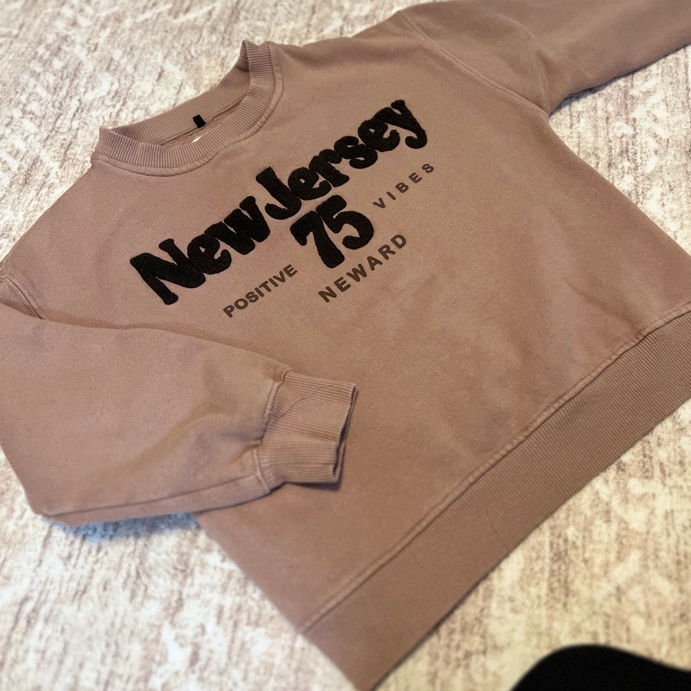 Zara Brown New Jersey Graphic Crewneck Sweater